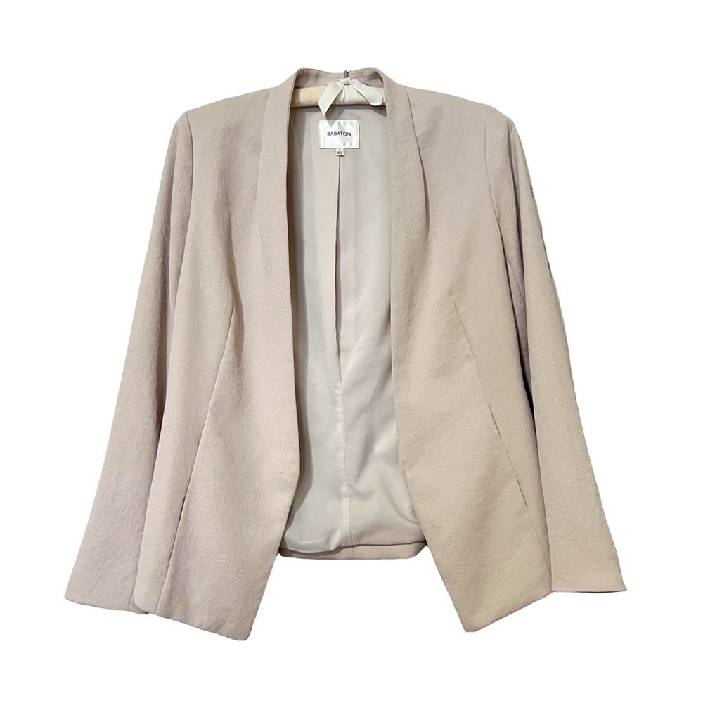 Aritzia Babaton Keith Collarless Tailored Crepe Blazer Jacket Pink/Beige - Sz 6